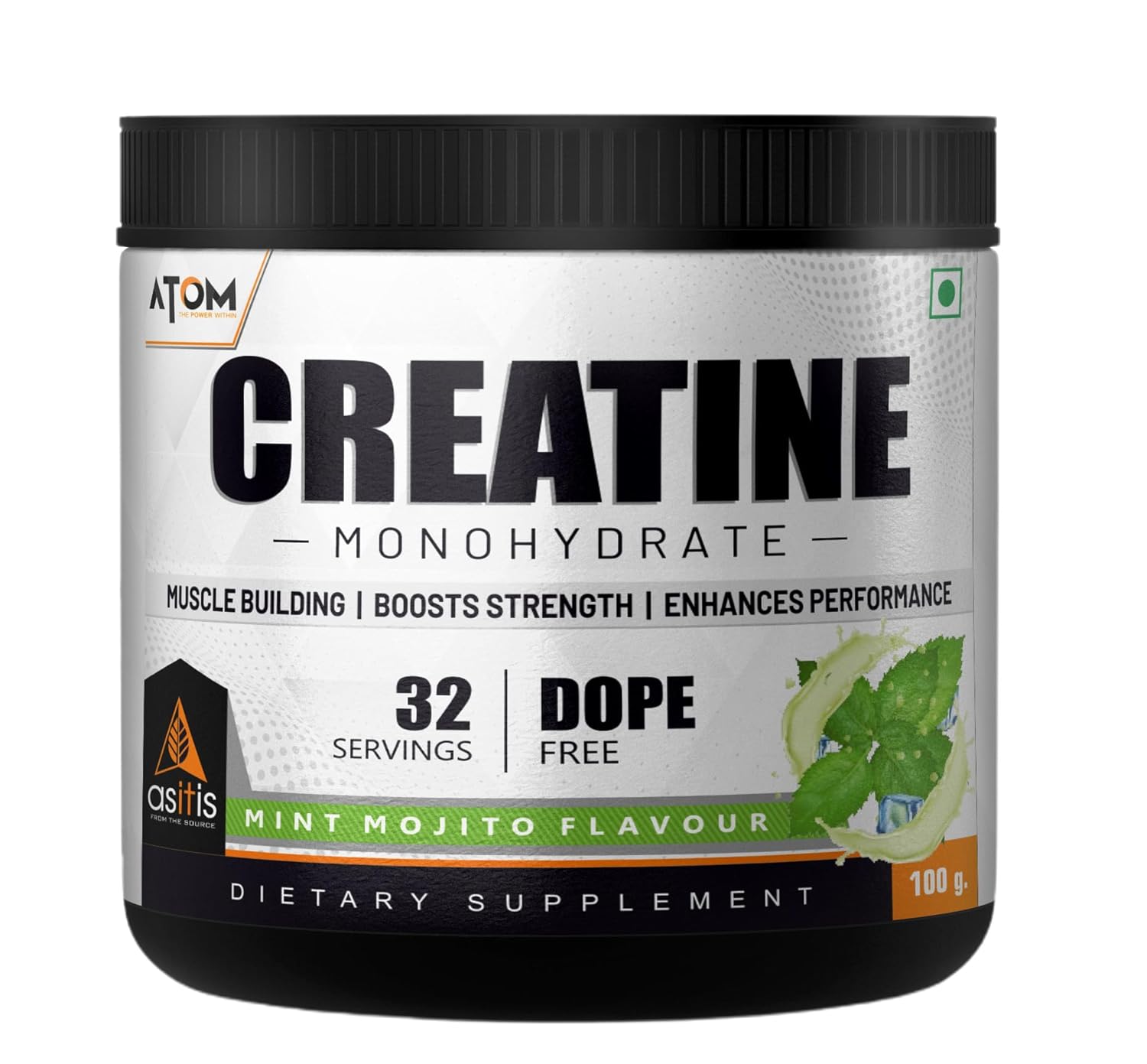 AS-IT-IS ATOM Creatine Monohydrate Dope Free | Enhances Performance | Promotes Muscle Gains