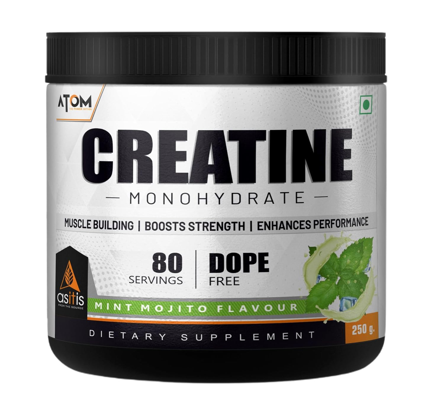 AS-IT-IS ATOM Creatine Monohydrate Dope Free | Enhances Performance | Promotes Muscle Gains