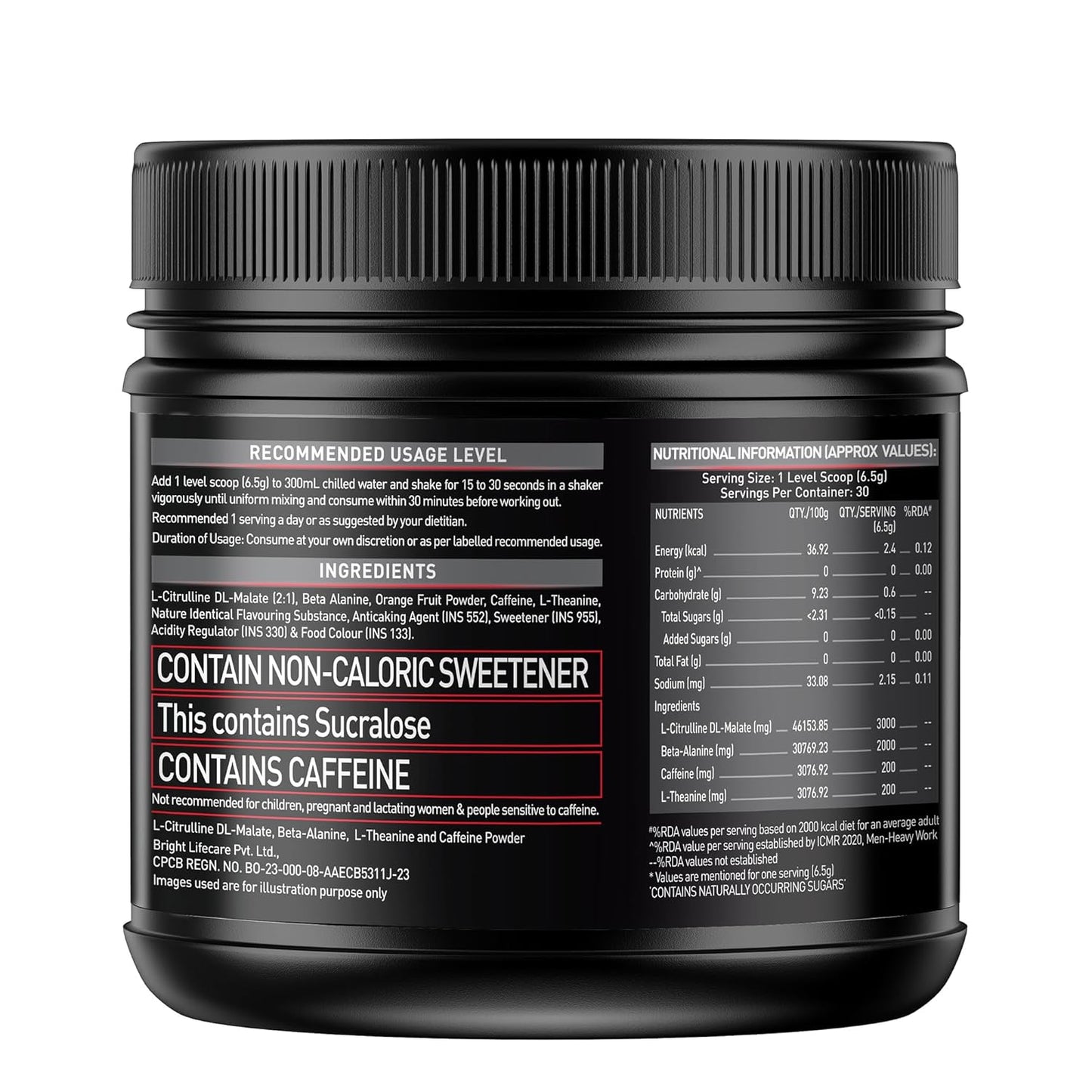 MuscleBlaze Pre Workout 200 Xtreme (30 Servings, 200g) | 200mg Caffeine, 200mg Theanine, 2000mg Beta Alanine, 3000mg Citrulline