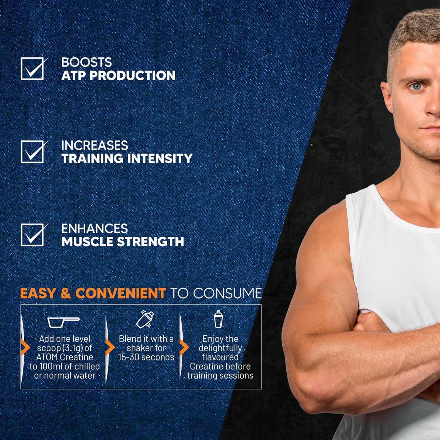 AS-IT-IS ATOM Creatine Monohydrate Dope Free | Enhances Performance | Promotes Muscle Gains
