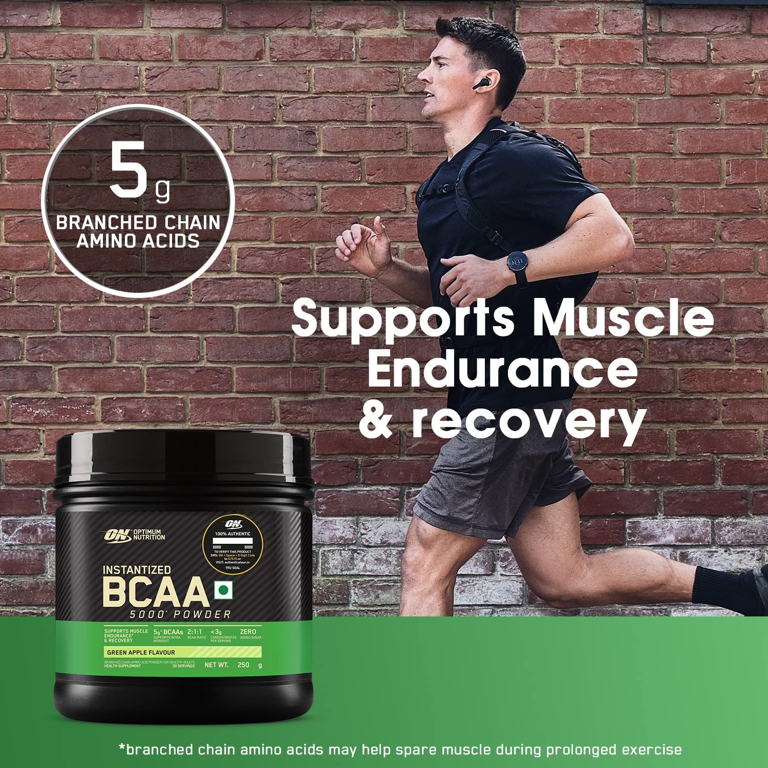 Optimum Nutrition BCAA, 5g BCAAs in 2:1:1 Ratio, 30 servings, For Muscle Recovery & Endurance, Intra workout, Informed Choice certified 250gm