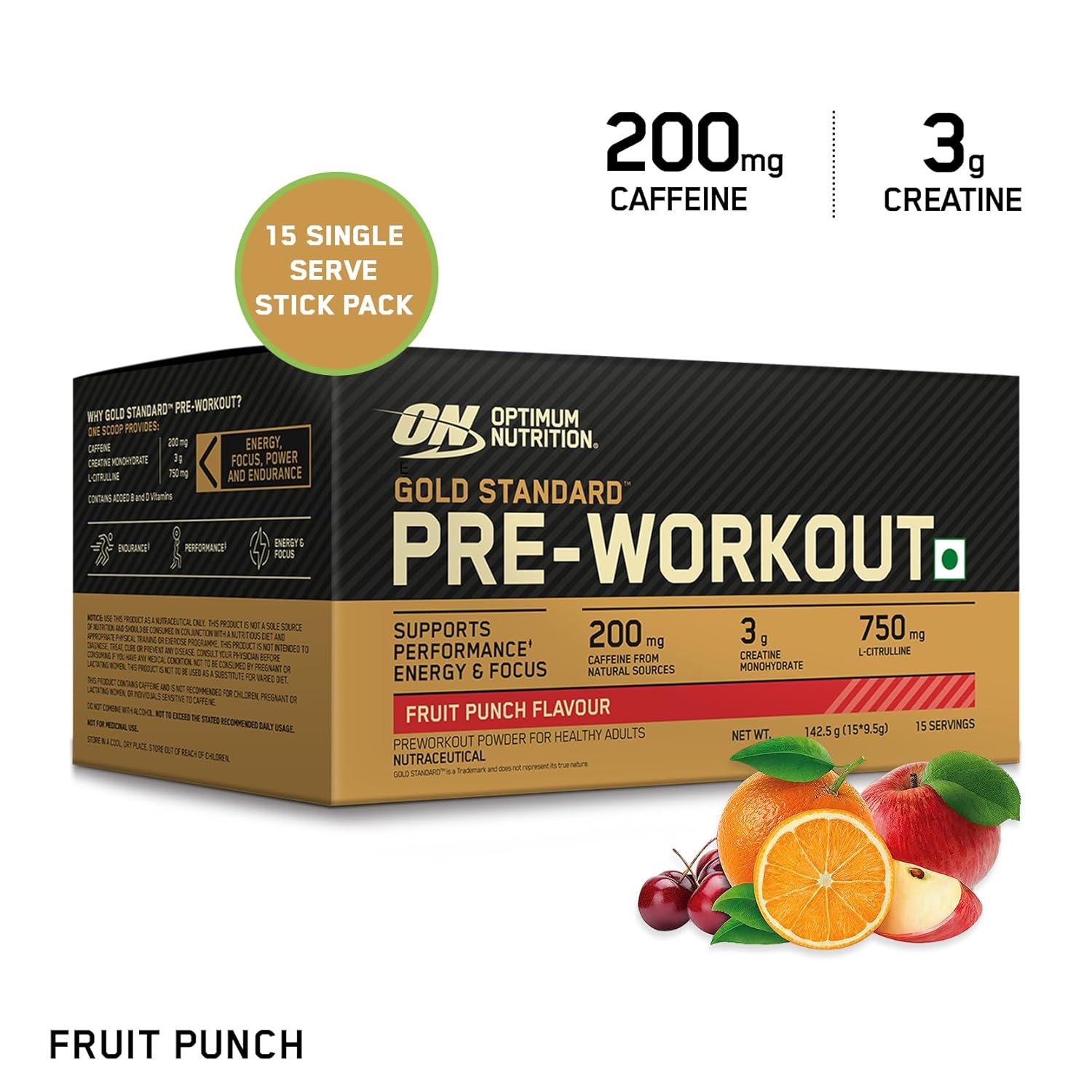 Optimum Nutrition (ON) Gold Standard Pre-Workout- 142.5g/15 single serve packs For Energy, Focus, Power, Endurance & Performance