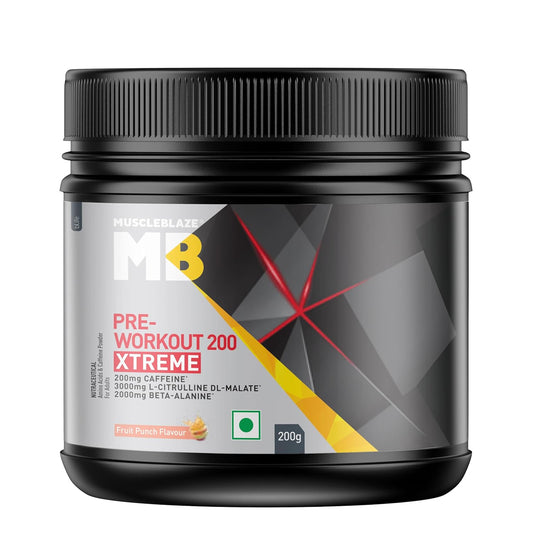 MuscleBlaze Pre Workout 200 Xtreme (30 Servings, 200g) | 200mg Caffeine, 200mg Theanine, 2000mg Beta Alanine, 3000mg Citrulline