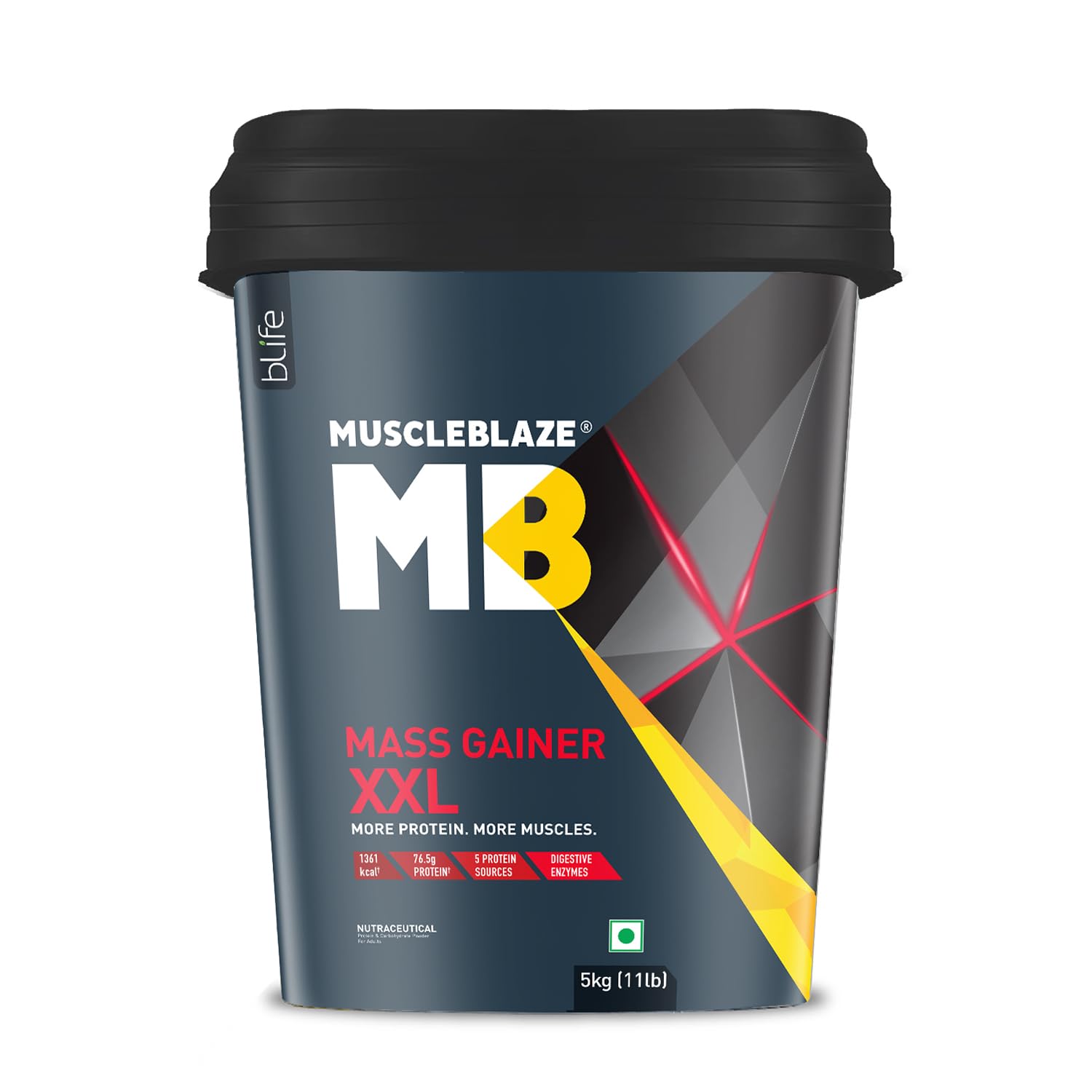 MuscleBlaze Mass Gainer Powder-Xxl, With Complex Carbs, High Protein & Digestive Enzymes ( 5 Kg / 11 Lb)