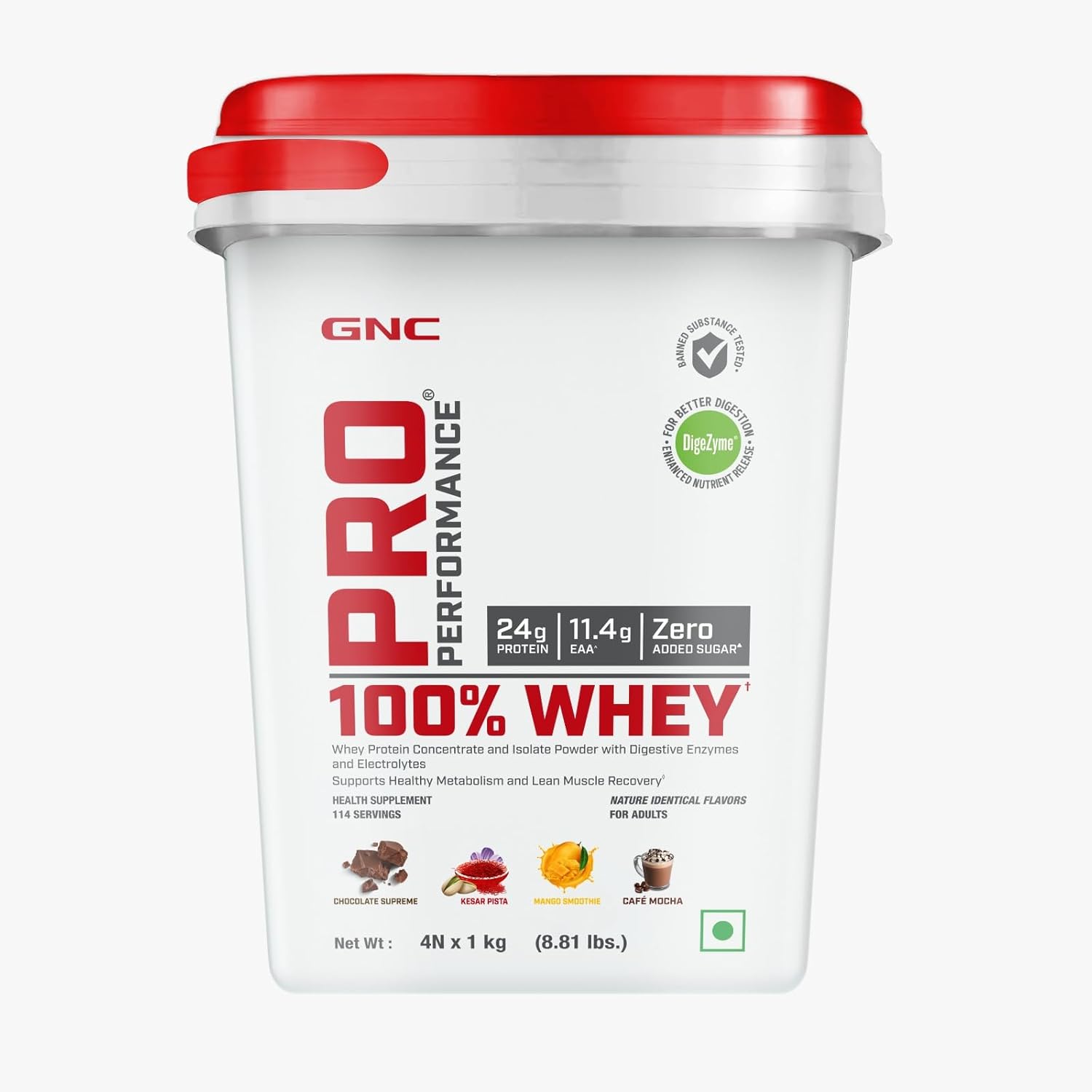 GNC Pro Performance 100% Whey Protein Powder | Boosts Strength & Endurance | Builds Lean Muscles | Fastens Muscle Recovery | Formulated In USA | 24g Protein | 5.5g BCAA | 4 lbs