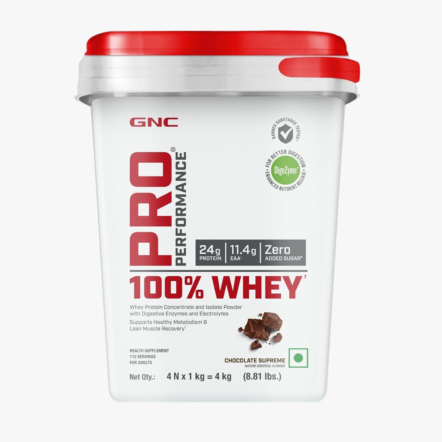 GNC Pro Performance 100% Whey Protein Powder | Boosts Strength & Endurance | Builds Lean Muscles | Fastens Muscle Recovery | Formulated In USA | 24g Protein | 5.5g BCAA | 4 lbs