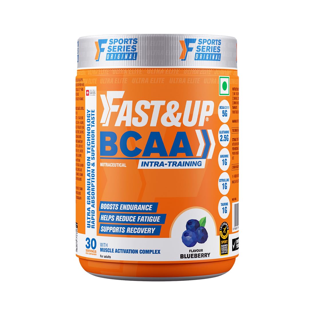 Fast&Up BCAA Advanced - 450 Gms, 30 Servings,  Informed Sport Certified BCAA that helps in Muscle Recovery & Endurance, BCAA (2:1:1) + Muscle Activators + Electrolytes