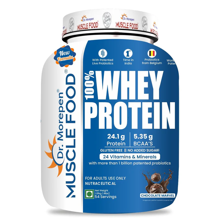 Dr. Morepen Muscle Food 100% Whey Protein Is A Permium, International Grade Protein With Added Probiotics From Belgium  1.8KG