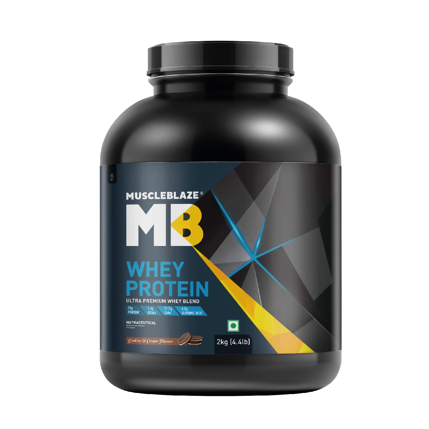 MuscleBlaze 100% Whey Protein, Ultra Premium Blend with Whey Protein Concentrate & Whey Protein Isolate, 25 g Protein per Scoop (2 kg / 4.4 lb)
