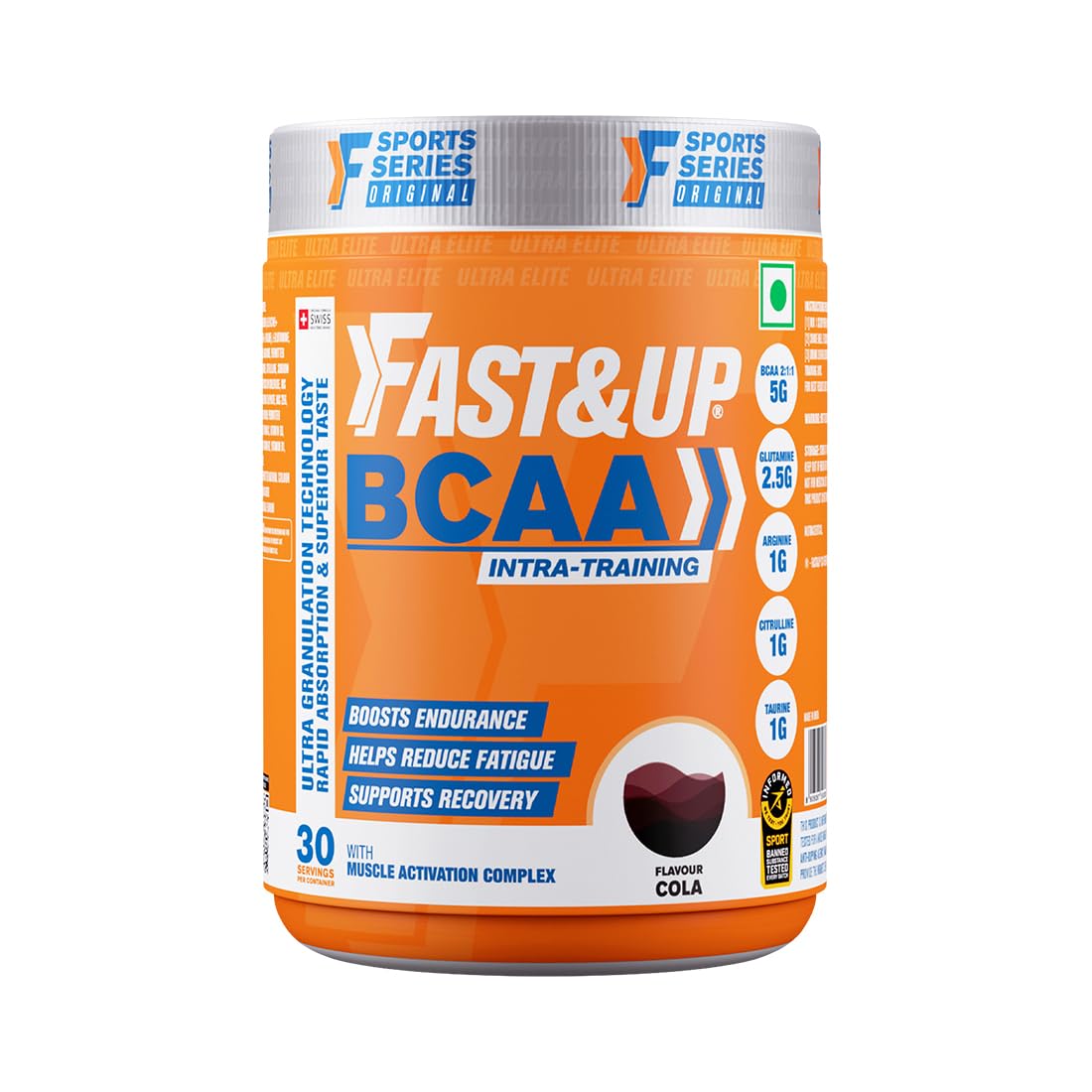 Fast&Up BCAA Advanced - 450 Gms, 30 Servings,  Informed Sport Certified BCAA that helps in Muscle Recovery & Endurance, BCAA (2:1:1) + Muscle Activators + Electrolytes