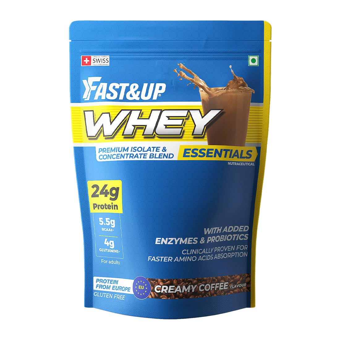 Fast&Up Whey Essentials (1.7 lb, 800 g - Whey Protein Isolate + Concentrate Blend with 24g Protein, 5.5g BCAA, 4g Glutamine