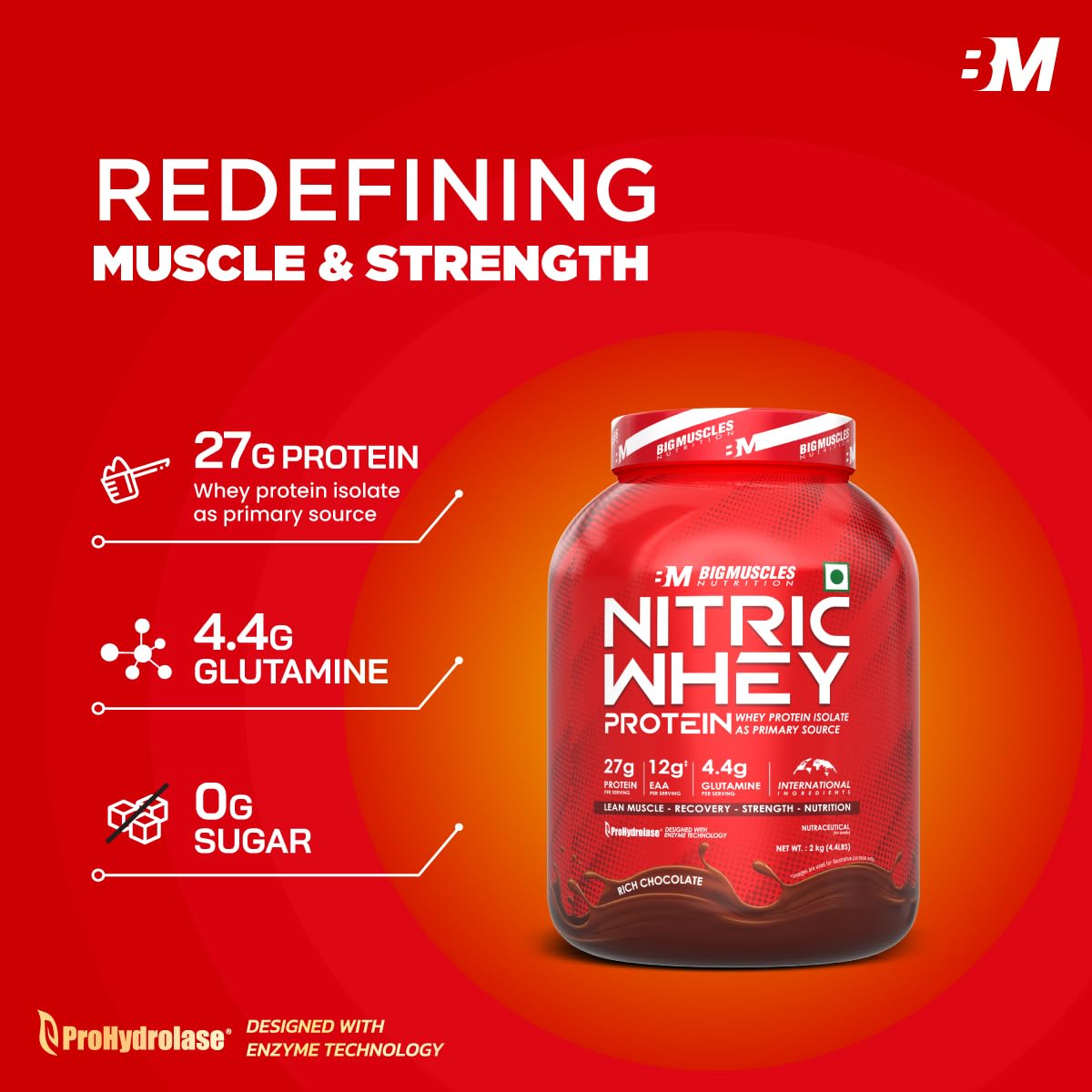 Bigmuscles Nutrition Nitric Whey protein | 27g Isolate Whey Protein | ProHydrolase Enzyme Tech. for Faster Absorption & Lean Muscle Growth