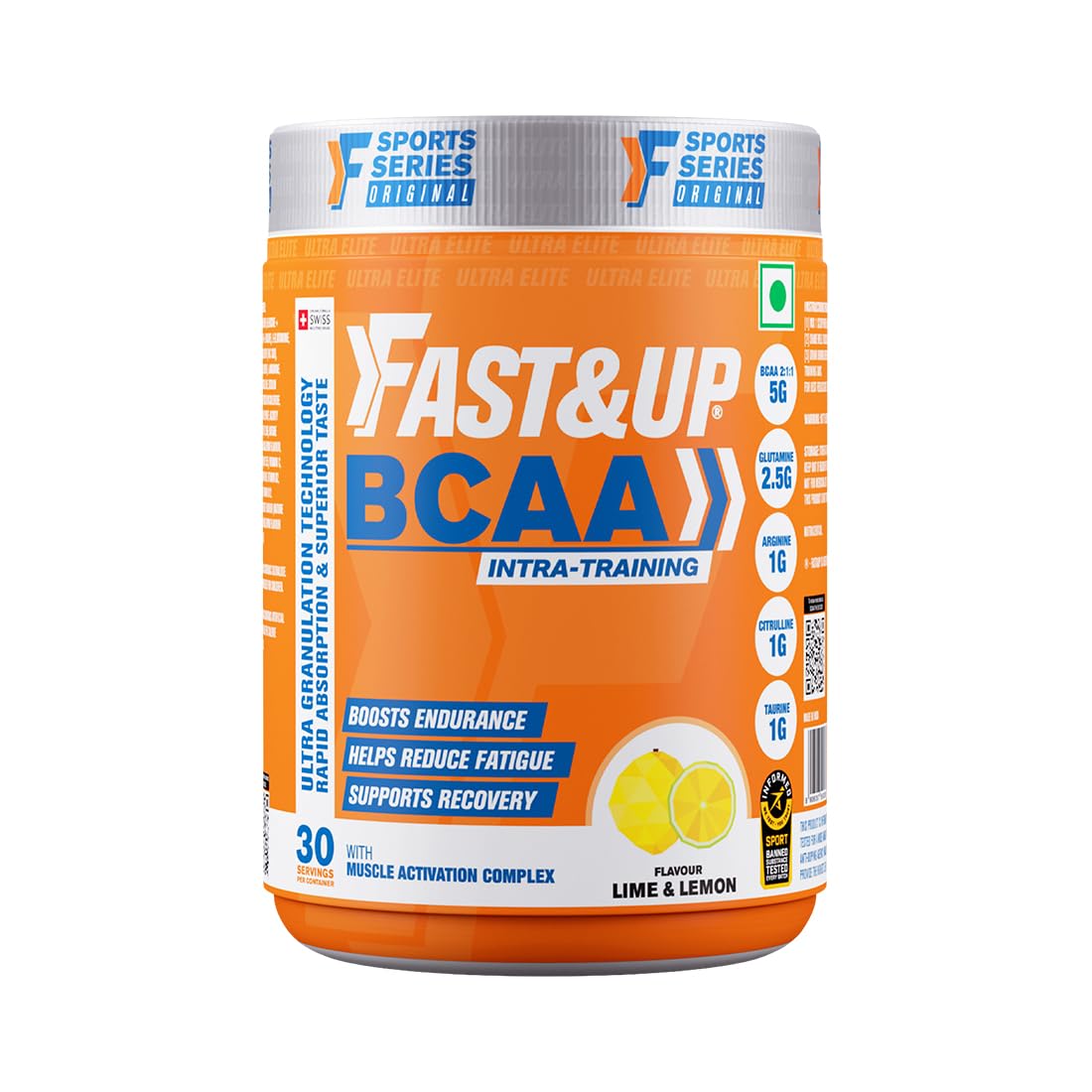 Fast&Up BCAA Advanced - 450 Gms, 30 Servings,  Informed Sport Certified BCAA that helps in Muscle Recovery & Endurance, BCAA (2:1:1) + Muscle Activators + Electrolytes