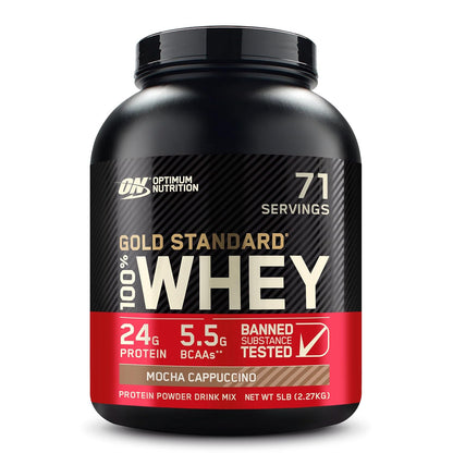 Optimum Nutrition (ON) Gold Standard 100% Whey Protein Powder 5 lbs,(USA MADE ) 2.27 kg for Muscle Support & Recovery, Veg, Primary Source Whey Isolate