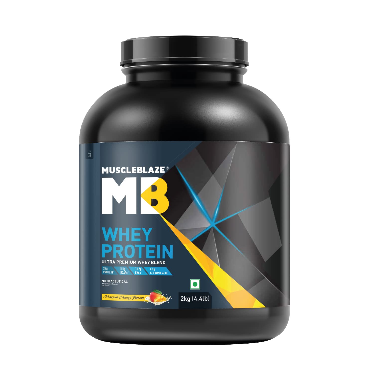 MuscleBlaze 100% Whey Protein, Ultra Premium Blend with Whey Protein Concentrate & Whey Protein Isolate, 25 g Protein per Scoop (2 kg / 4.4 lb)