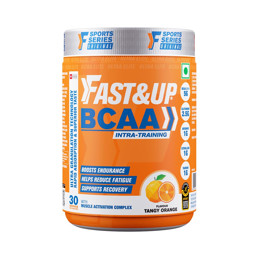 Fast&Up BCAA Advanced - 450 Gms, 30 Servings,  Informed Sport Certified BCAA that helps in Muscle Recovery & Endurance, BCAA (2:1:1) + Muscle Activators + Electrolytes