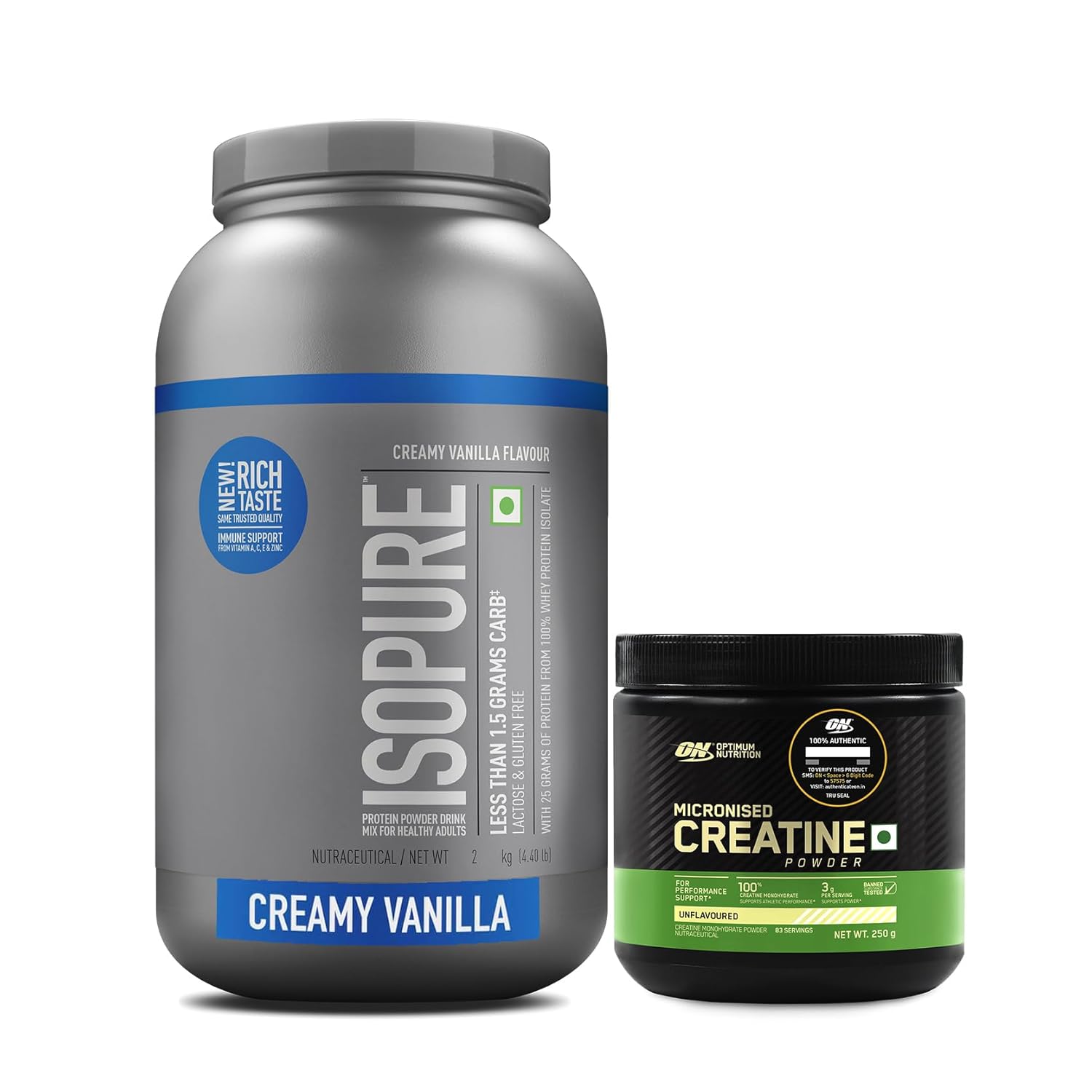 ISOPURE [Whey Protein Isolate Powder, 4.40 lbs/2 Kg  Low carbs, Lactose-Free Vegetarian protein for Men & Women] with FREE Optimum Nutrition Micronised Creatine Powder, 250g