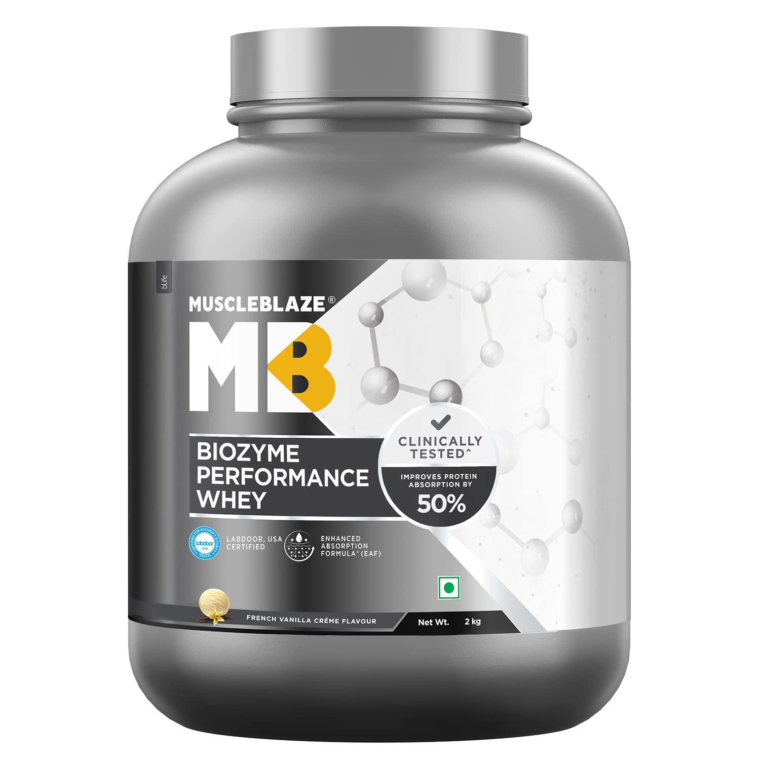 MuscleBlaze Biozyme Performance Whey Protein | Clinically Tested 50% Higher Protein Absorption | Informed Choice UK, Labdoor USA Certified & US Patent Filed EAF®