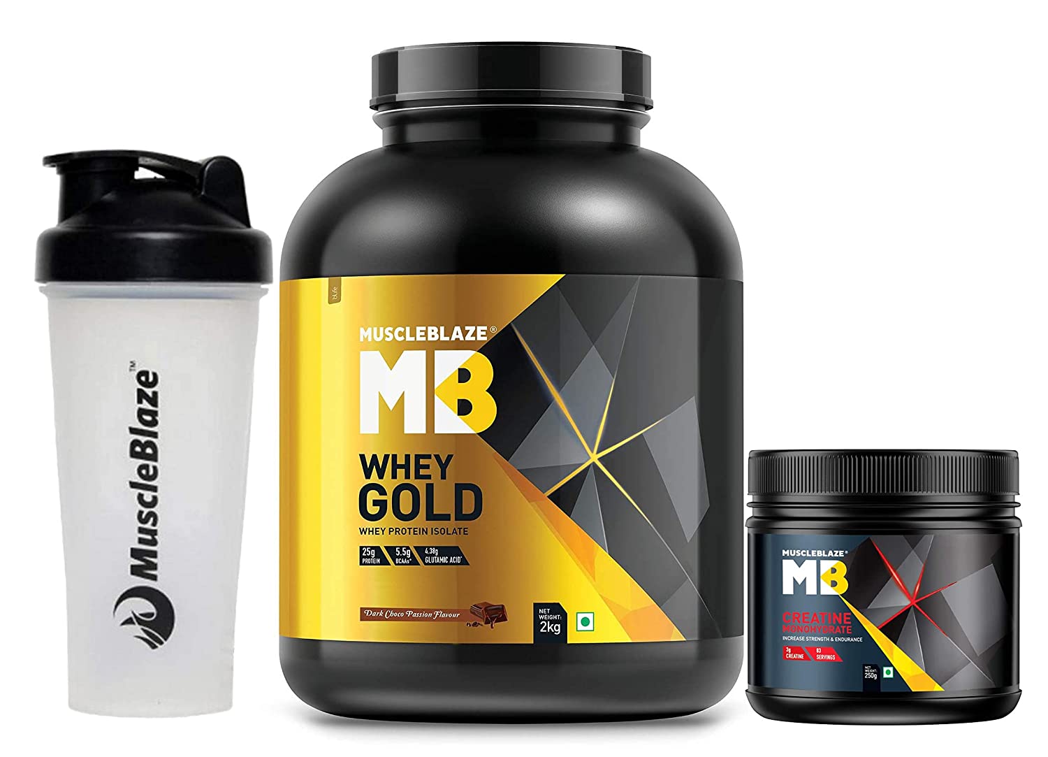 MuscleBlaze Whey Gold 100% Whey Protein Isolate (Rich Milk Chocolate, 2 kg / 4.4 lb) With free 100g Creatine and shaker.