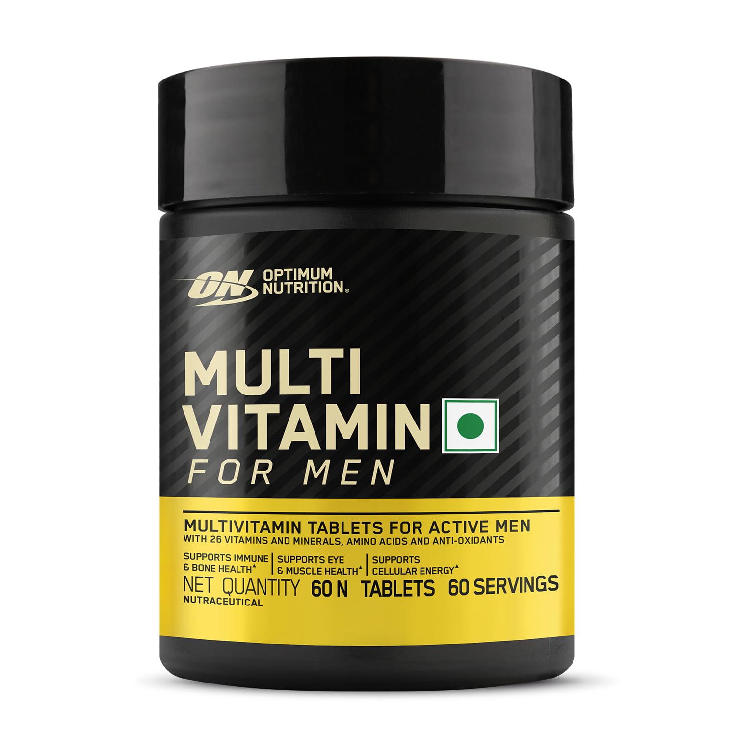 Optimum Nutrition (ON) Multivitamin for MEN– 60 Tablets, 26 Vitamins & Minerals, Amino Acids & Anti-Oxidants (Green Tea Extract, Beta Carotene, Lutein, Lycopene). Vegetarian.