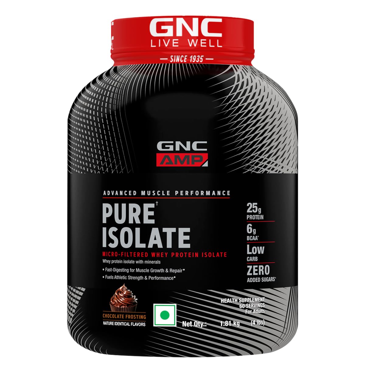 GNC AMP Pure Isolate Low Carb | Boosts Athletic Performance | Builds Lean Muscles | Speeds Up Recovery | Increases Strength | USA Formulated | 25g Protein | 6g BCAA  | 4 lbs