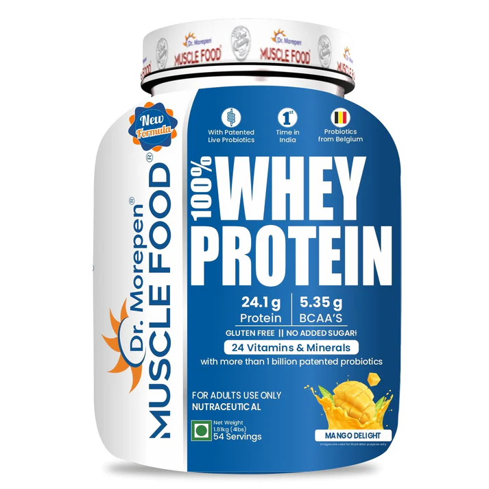 Dr. Morepen Muscle Food 100% Whey Protein Is A Permium, International Grade Protein With Added Probiotics From Belgium  1.8KG
