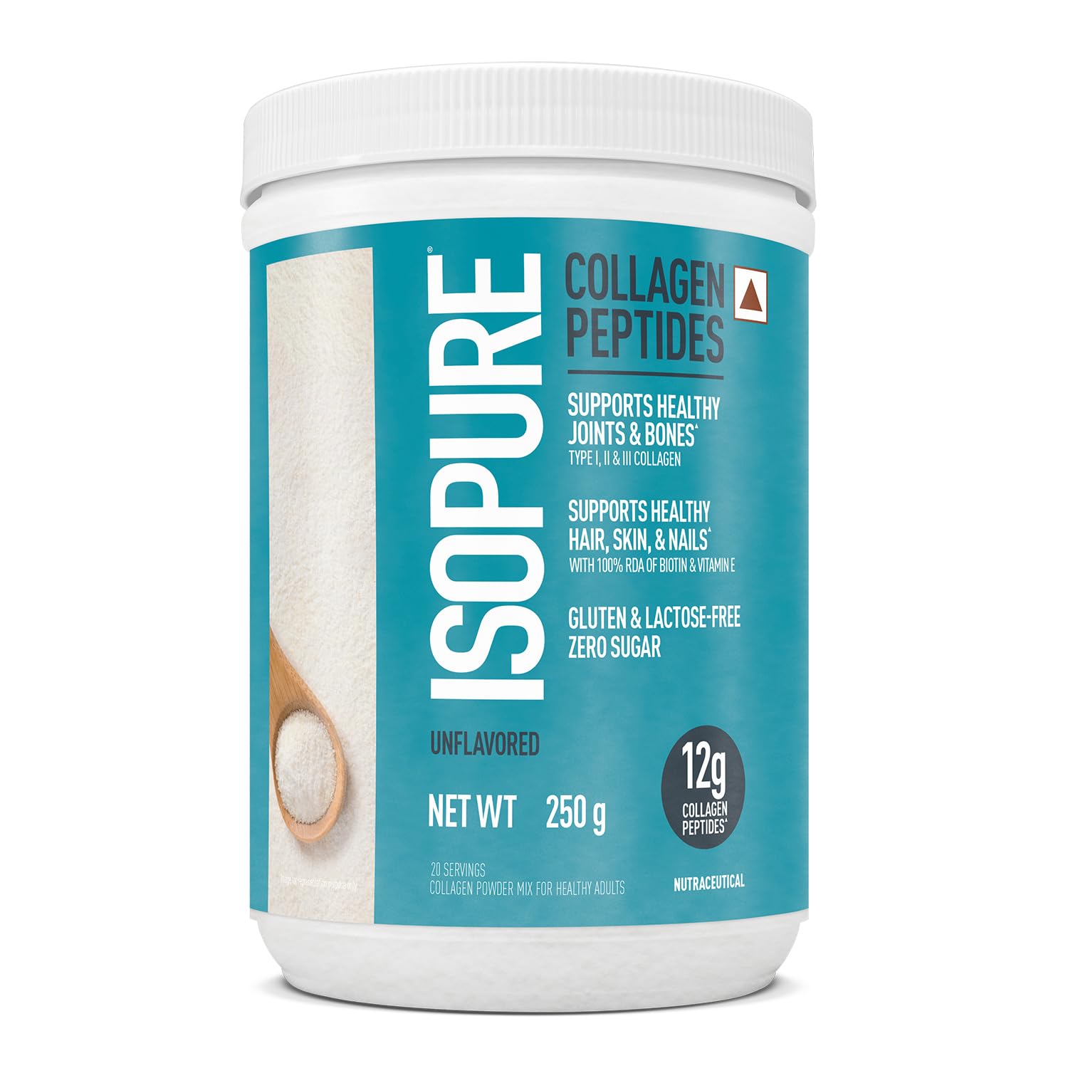 Isopure Collagen Peptides (12g/serve)- 250g (Unflavored) with Biotin & Vit E(100% RDA), For healthy Skin, Hair, Nails, Joints, & Bones.