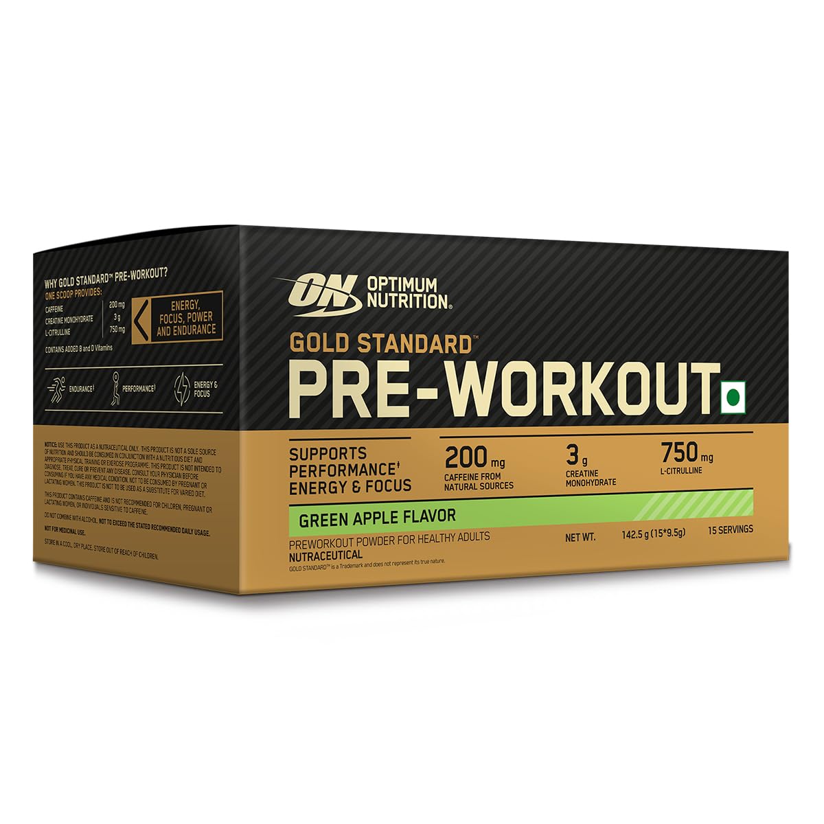 Optimum Nutrition (ON) Gold Standard Pre-Workout- 142.5g/15 single serve packs  For Energy, Focus, Power, Endurance & Performance