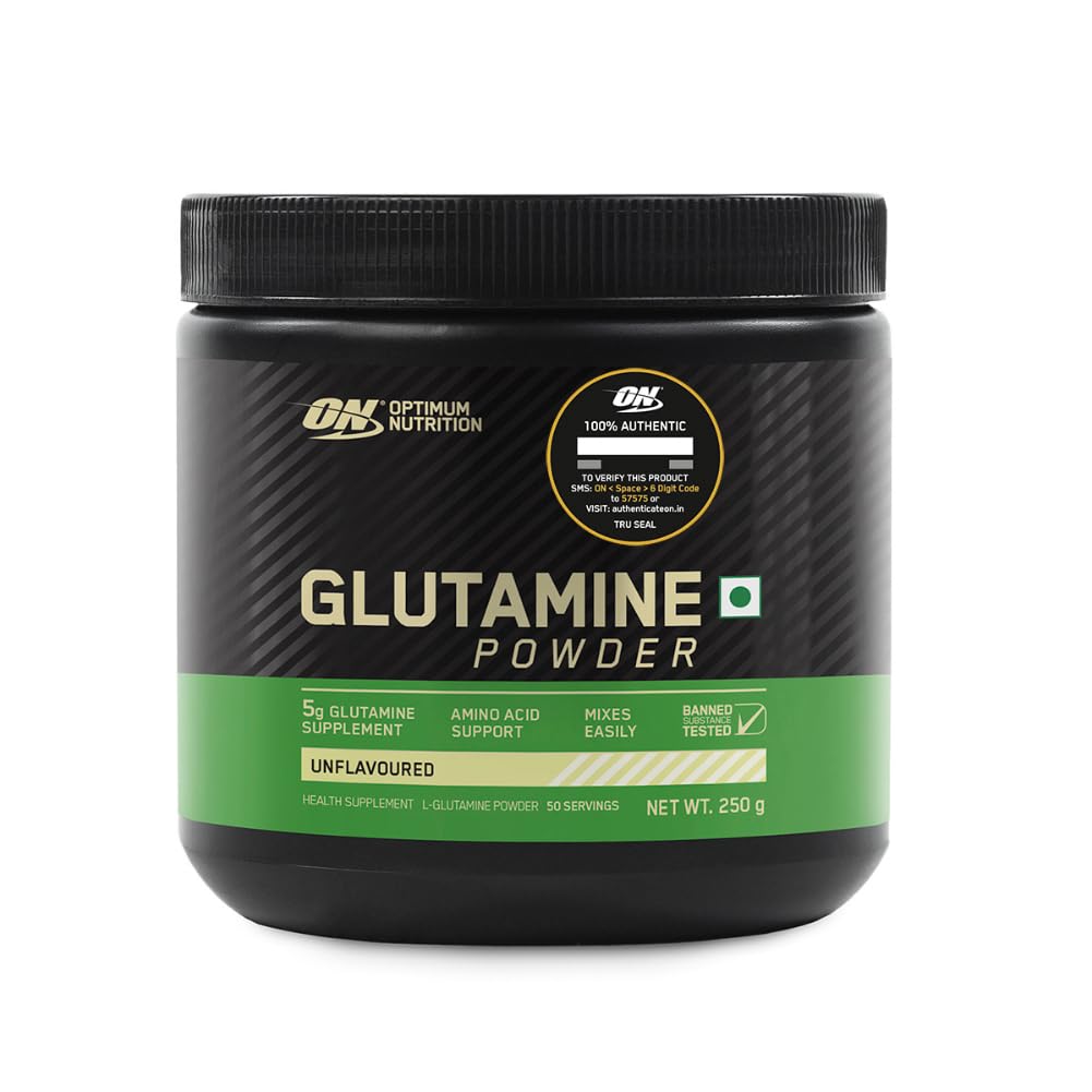 Optimum Nutrition L-Glutamine Powder, Amino Acid Support & Muscle Recovery, 5g Glutamine per serve, 250 Gram,Pack of 50 Serves