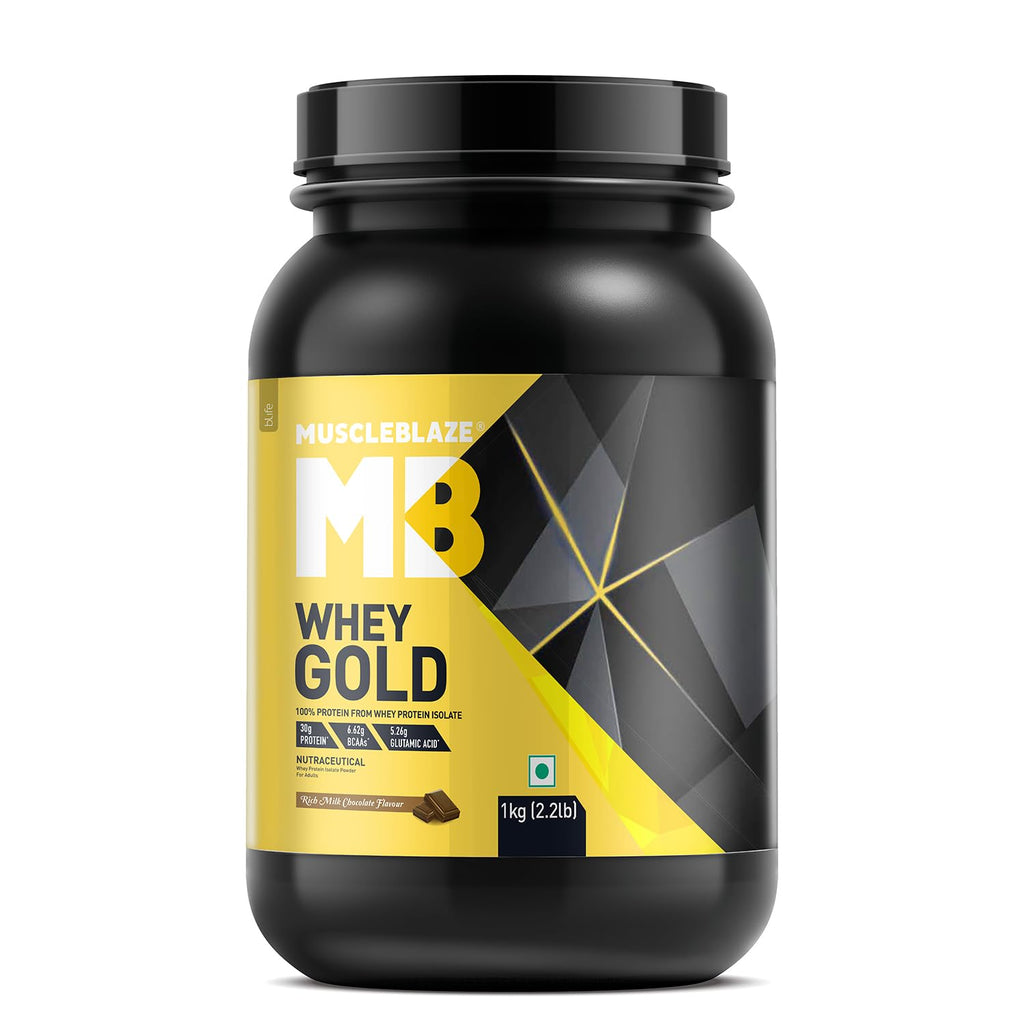 MuscleBlaze Whey Gold, 100% Whey Protein Isolate, Labdoor USA Certified, 30g Whey Protein Per Scoop