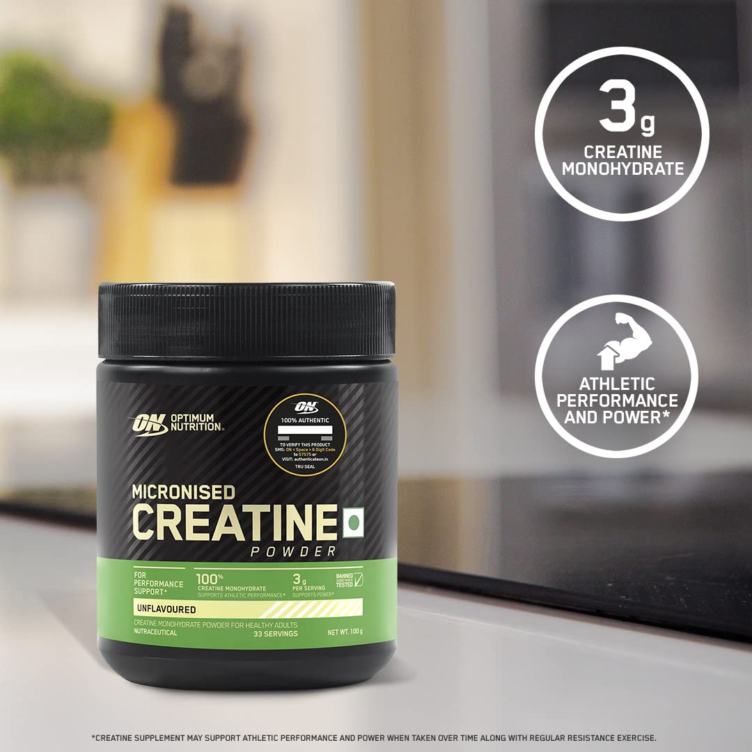 Optimum Nutrition (ON) Micronized Creatine Powder 3g of 100% Creatine Monohydrate per serve, Supports Athletic Performance & Power, Unflavored.