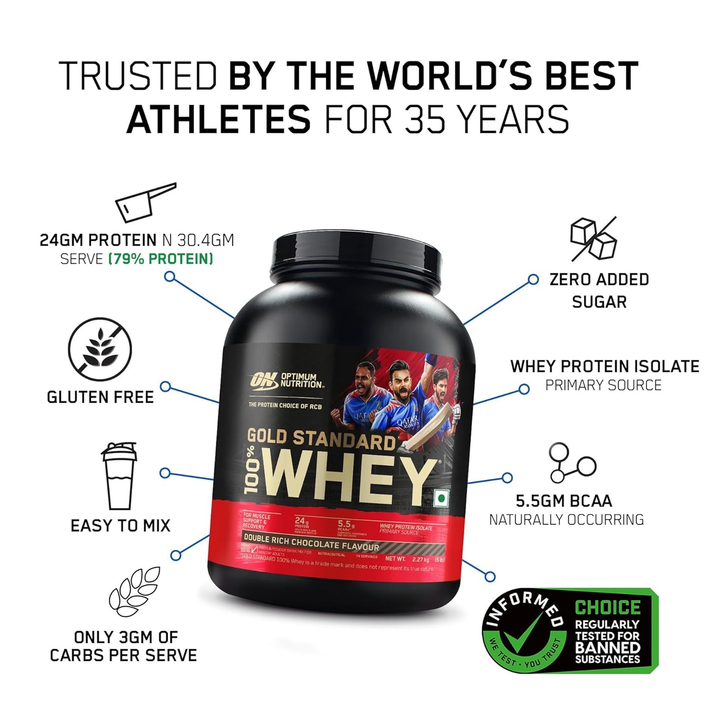 Optimum Nutrition (ON) Gold Standard 100% Whey Protein Powder  for Muscle Support & Recovery, Vegetarian - Primary Source Whey Isolate