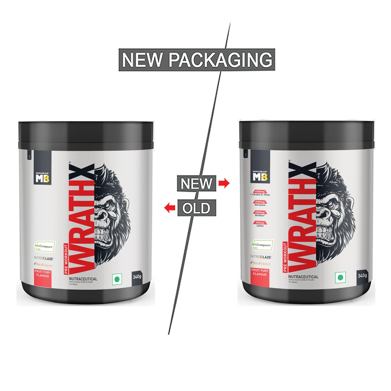MuscleBlaze Pre Workout Wrathx With Creapure,Nitroblaze & Bioperine (F340 G,20 Servings),Powder,1 Count
