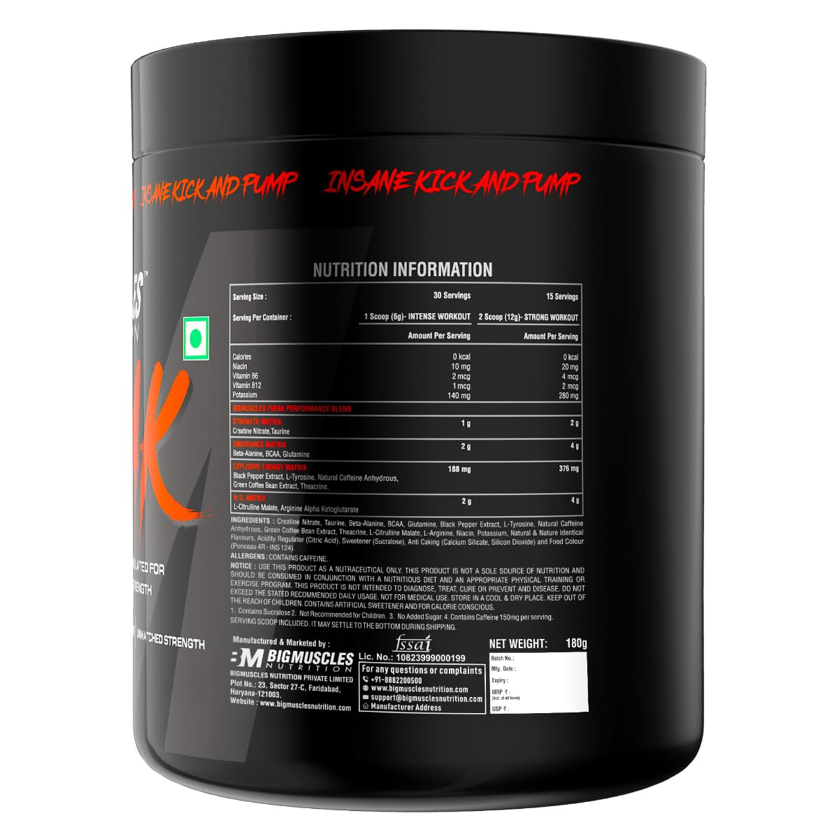 Bigmuscles Nutrition Freak Pre-Workout | Increased Energy, Strength, Mental Focus & Powerfull Pumps |  Powder,Pack of 1