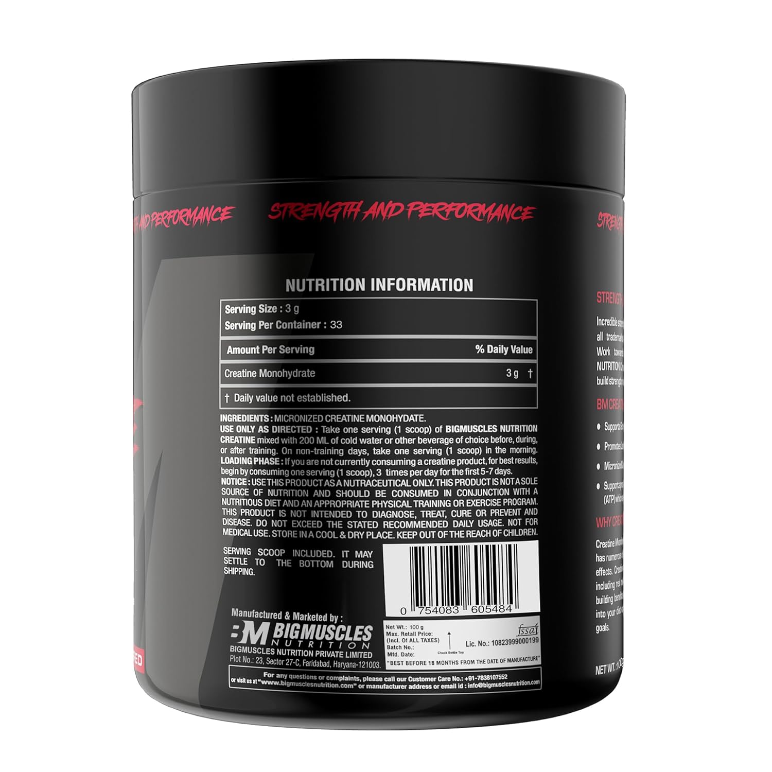 Bigmuscles Nutrition Creatine Unflavoured | Micronized Creatine Monohydrate To Support Lean Muscle Repair & Recovery|Increase Strength&Athletic Performance,Powder