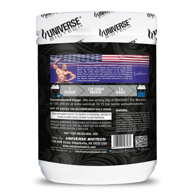 Universe Biotech Headshot Pre-Workout 320gm (40 Servings) is an advanced pre-workout formula developed to help you maximize every training session