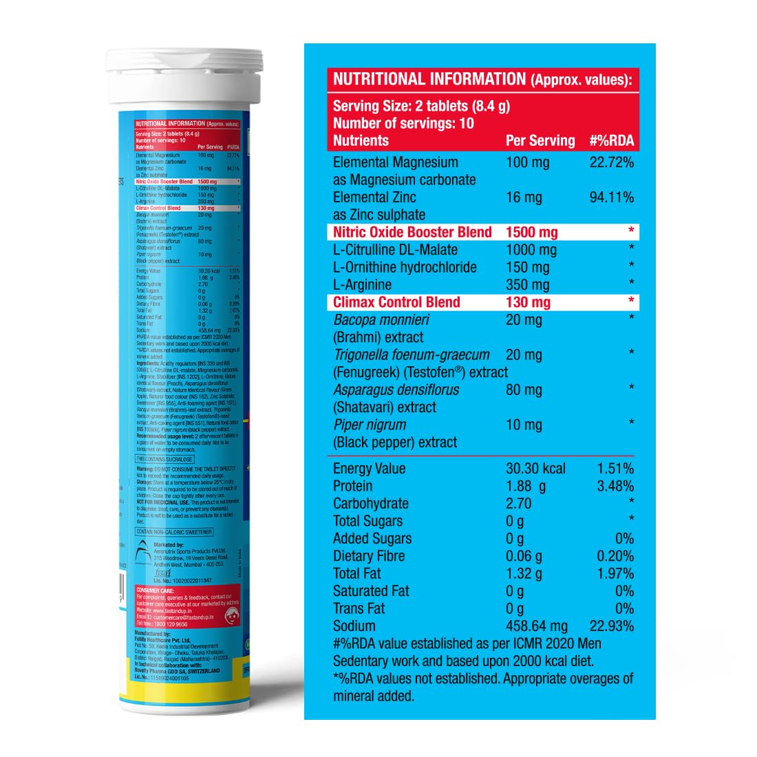 Fast&Up Man Extend | Testofen® Fenugreek Extract |Nitric Oxide Booster + Energizing Blend | Shatavari | Brahmi| Helps Improve Vitality & Stamina