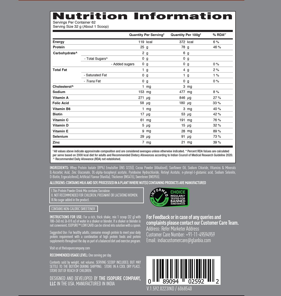 Isopure Whey Protein Isolate Powder 4.40 lbs, 2 kg , Lactose-Free, Gluten-Free