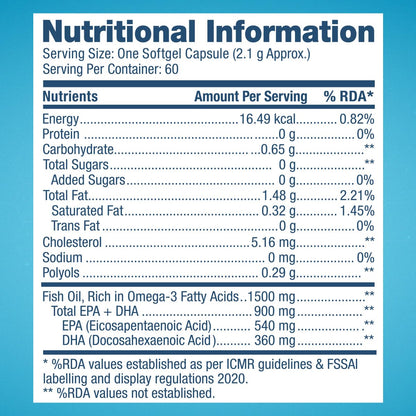 GNC 1500 Mg Triple Strength Fish Oil Mini Omega 3 Softgels For Men & Women,60 Mini Softgels,540 Mg Epa & 360 Mg Dha,Improves Memory,Protects Vision,No Fishy Burps,For Men & Women,Formulated In Usa
