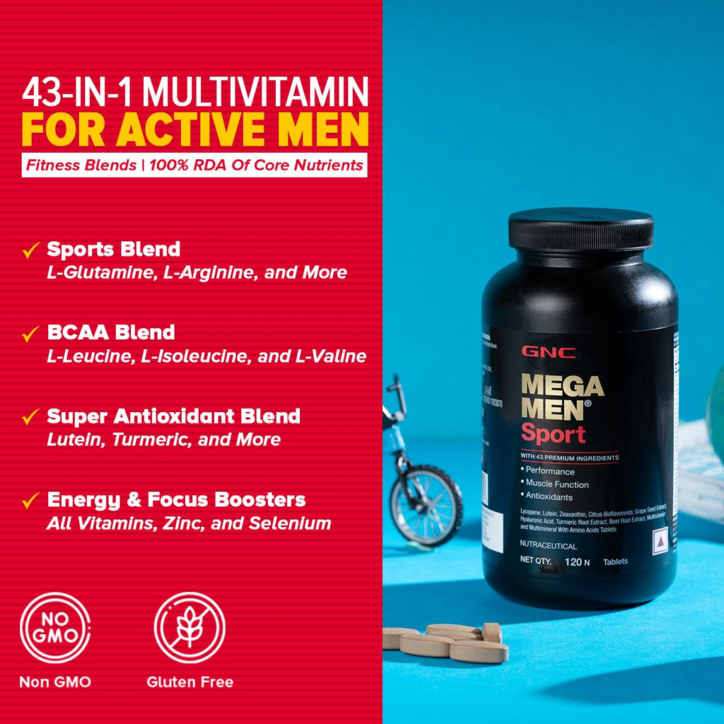 GNC Mega Men Sport Multivitamin for Men |  Tablets | 43 Premium Ingredients | Boosts Muscle Performance | Antioxidant Rich | Supports Prostate Health | Protects Heart & Vision | Formulated In USA
