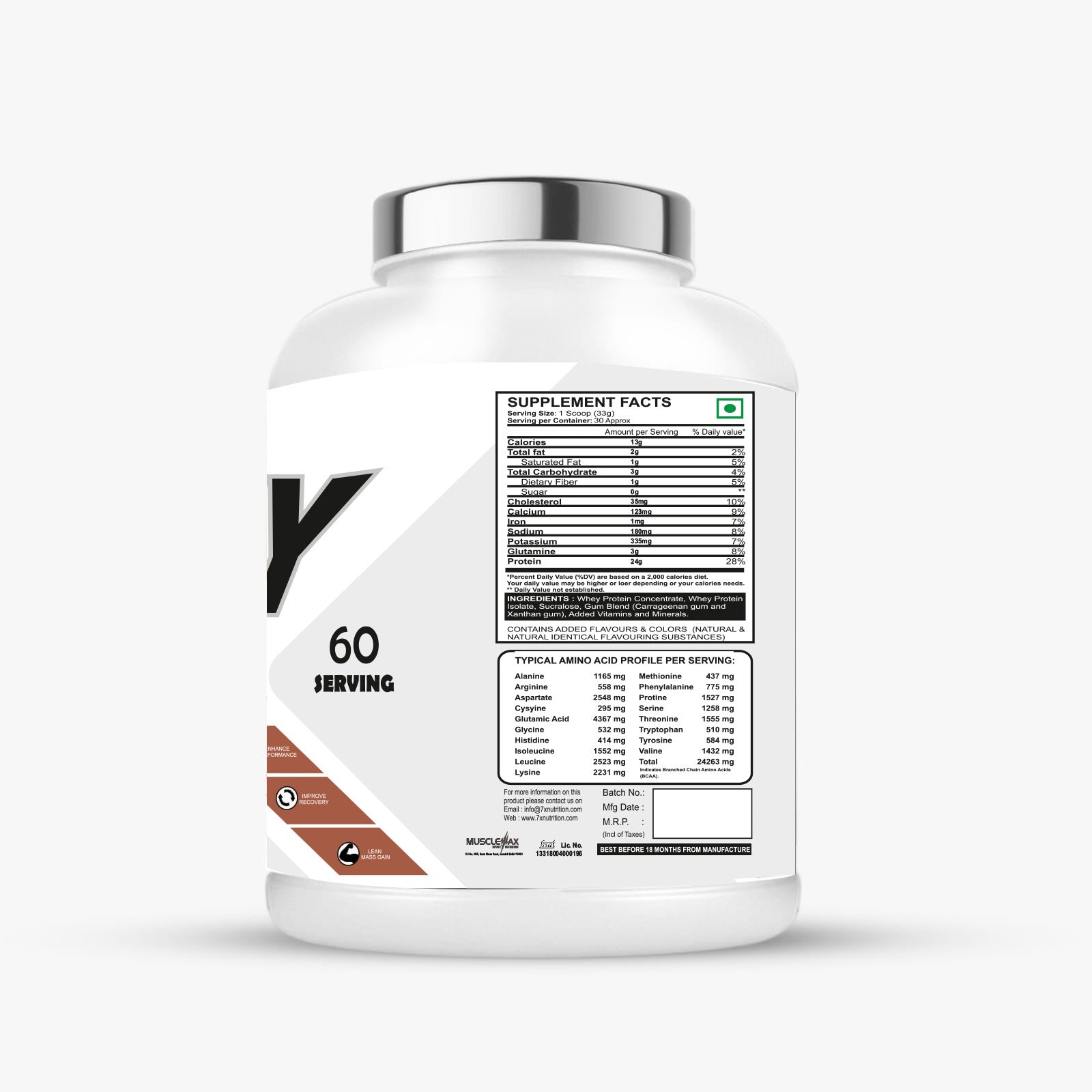 7X NUTRITION Whey Protein 2Kg / 60 SERVINGS / WITH FREE SHAKER