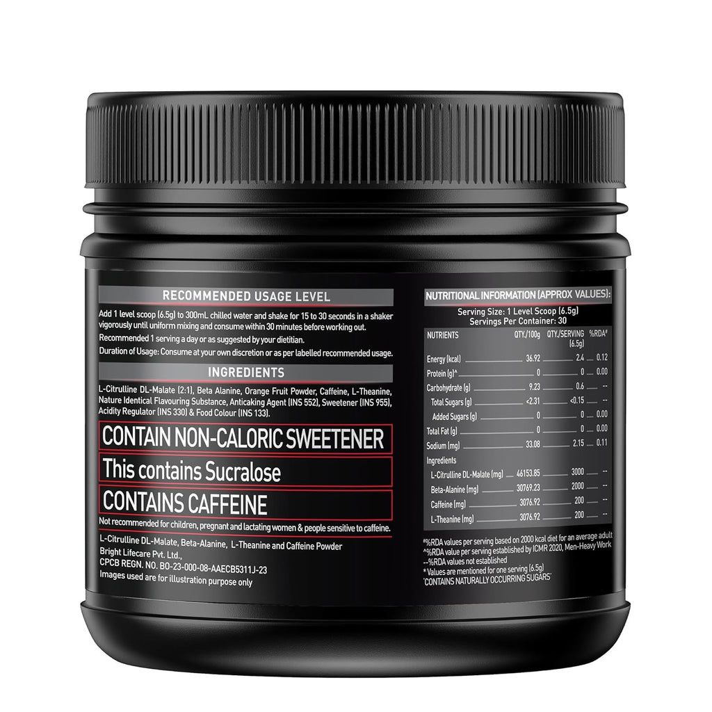 MuscleBlaze Pre Workout 200 Xtreme (30 Servings, 200g) | 200mg Caffeine, 200mg Theanine, 2000mg Beta Alanine, 3000mg Citrulline