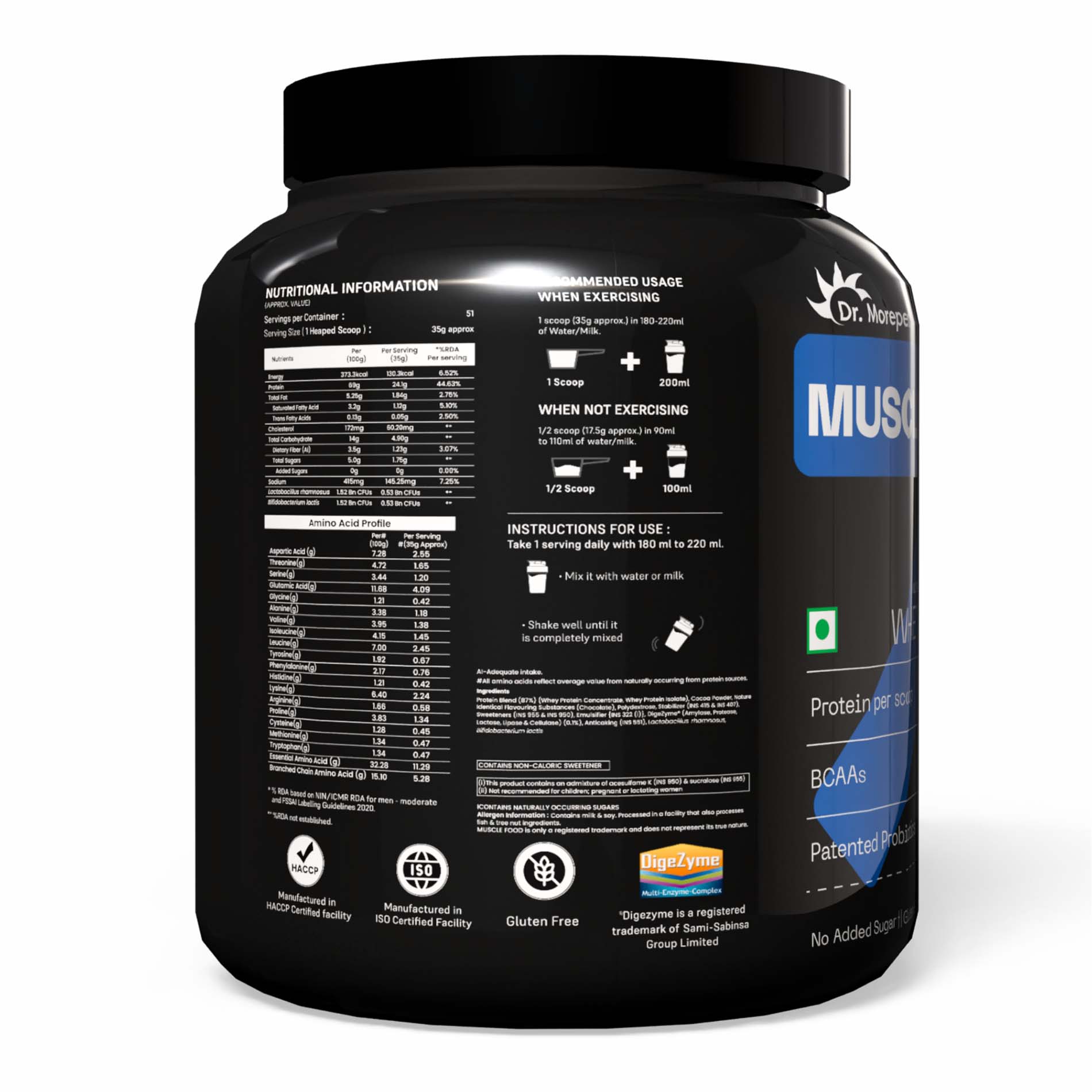 Dr. Morepen Muscle Food 100% Whey Protein Is A Permium, International Grade Protein With Added Probiotics From Belgium