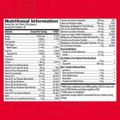 GNC Mega Men One Daily Multivitamin | 60 Tablets | 32 Premium Ingredients | Promotes Men's Well-Being | Supports Muscle Function | Boosts Immunity | Improves Memory & Focus | Formulated In USA