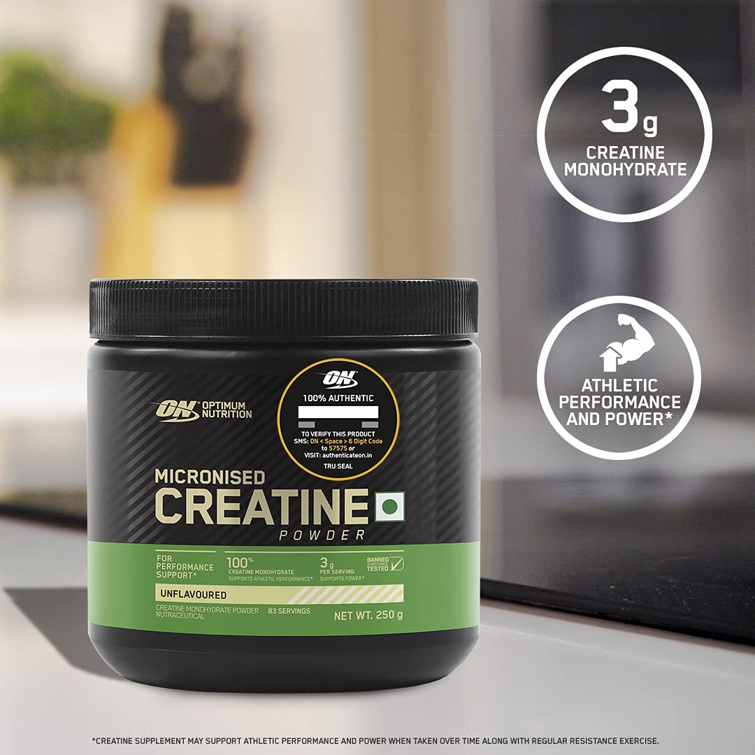 Optimum Nutrition (ON) Micronized Creatine Powder 3g of 100% Creatine Monohydrate per serve, Supports Athletic Performance & Power, Unflavored.