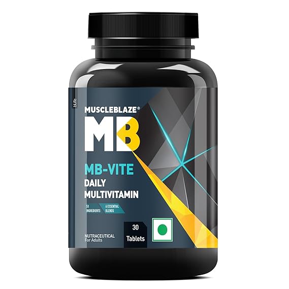 MuscleBlaze MB-Vite Daily Multivitamin with 51 Ingredients & 6 Blends, Vitamins & Minerals, Prebiotic & Probiotics, Amino Acid Blends, for Energy, Stamina & Recovery, Multivitamin Tablets