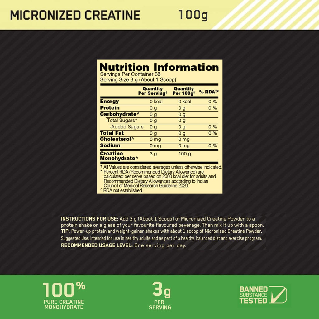 Optimum Nutrition (ON) Micronized Creatine Powder 3g of 100% Creatine Monohydrate per serve, Supports Athletic Performance & Power, Unflavored.