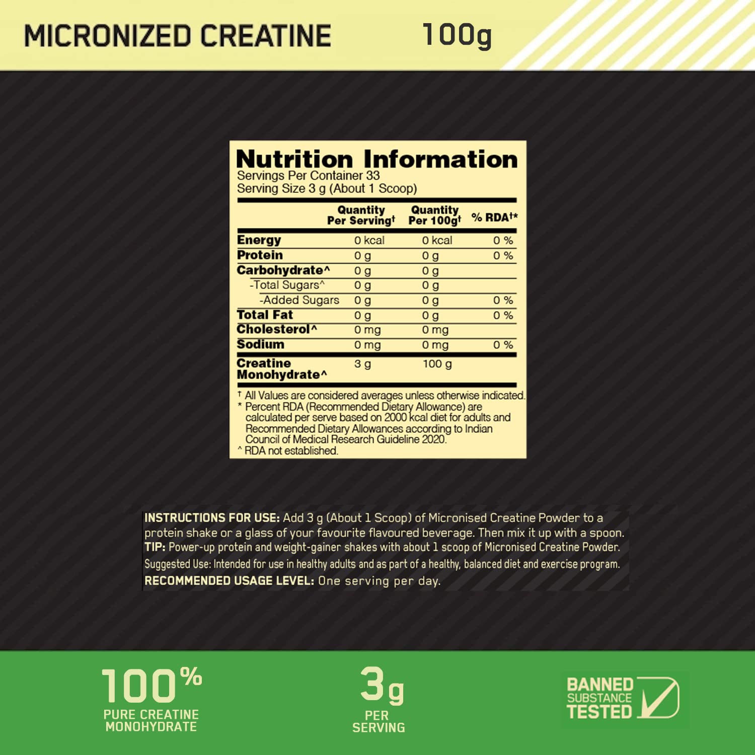 Optimum Nutrition (ON) Micronized Creatine Powder 3g of 100% Creatine Monohydrate per serve, Supports Athletic Performance & Power, Unflavored.