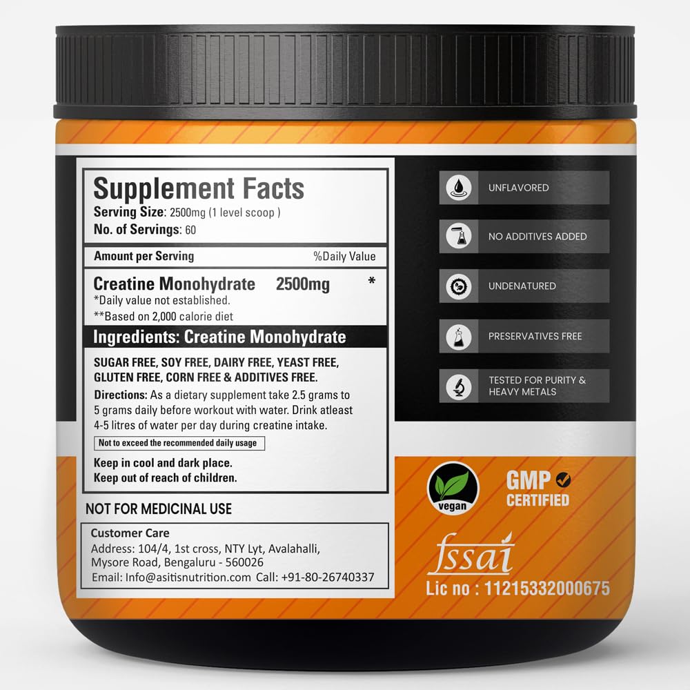 AS-IT-IS Nutrition 100% Creatine Monohydrate, Pure 2.5g Micronized Powder with Rapid Dissolution & Absorption, USA Labdoor Certified for Accuracy & Purity, Supports Performance & Recovery- Unflavored, Single Ingredient