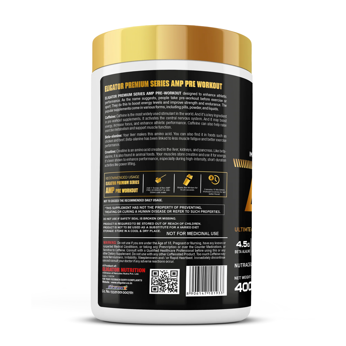ELIGATOR NUTRITION Premium Series AMP Pre Workout - 400gm (40 Servings)